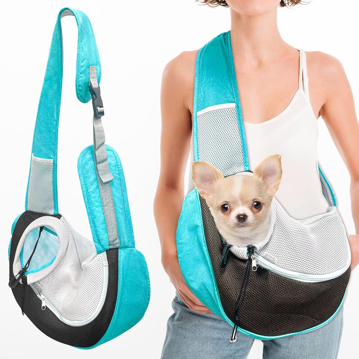 SnelShoppen - Dog Carrier voor Honden, Ademend Draagzakje voor Puppy tot 5kg, Lichtgewicht Schoudertas voor Kleine Honden, Perfect voor Wandelen en Ac
