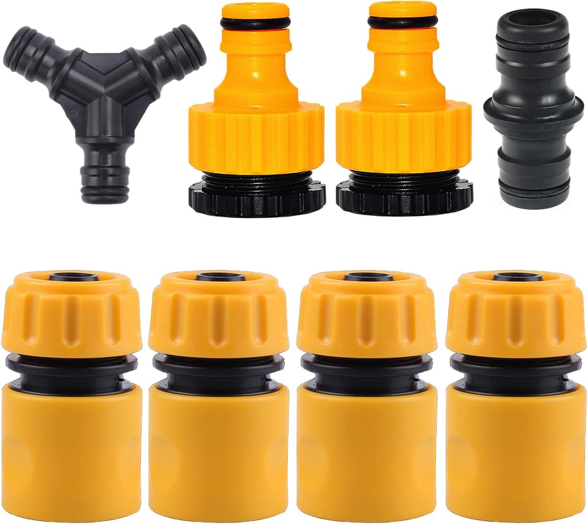 SnelShoppen - 8-delig Tuinslang Connector Set - 1/2 inch Tuinslang Adapter, Y-Stuk Tak Connector, Dubbele Plug, 2-in-1 Tuinslang Fitting, Waterdichte