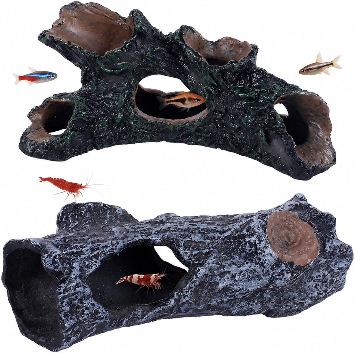 SnelShoppen - Aquarium Decoratie PVC Holle Boomstronk Schuilplek, Ideaal voor Garnalen en Betta's, Duurzaam en Eenvoudig Schoon te Maken, Klein en Mid