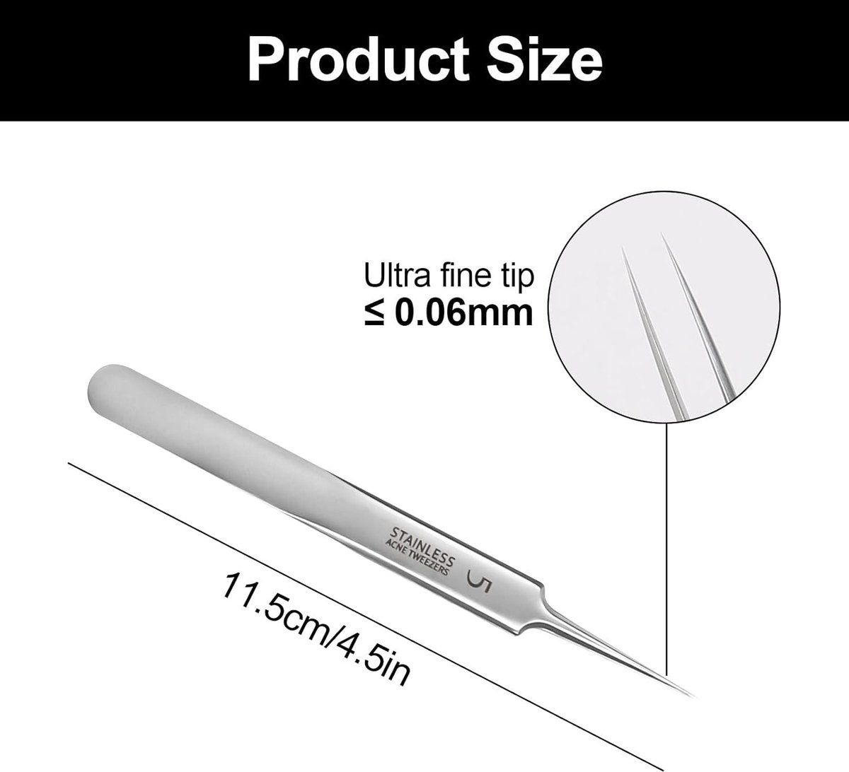 SnelShoppen - RVS Pincet, Milia Mes, Zwarte Hoofdpincet, Nauwkeurige Fijne Splitter voor Keuken, Acne, Pimple Verwijderaar, Comedonen en Vlekken - Duu