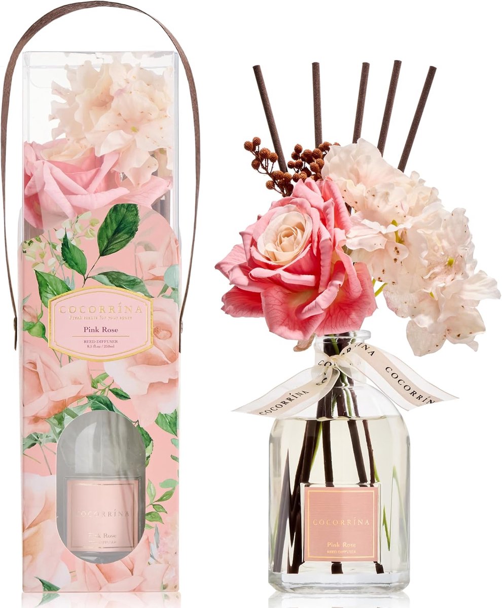 SnelShoppen - Geurdiffuser 250 ml Rozengeur met 8 Rietjes - Natuurlijke en Duurzame Geur voor Woonkamer, Slaapkamer, Badkamer - Perfect Cadeau voor Vr