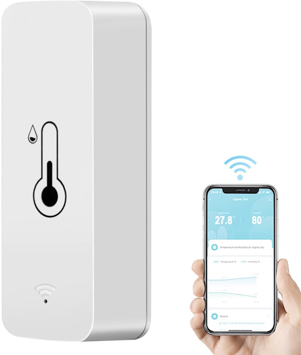 SnelShoppen - Smart WiFi Thermometer Hygrometer - WLAN Temperatuur en Vochtigheid Sensor - Mini Indoor Sensor met Tuya App - Compatible met Alexa - Id