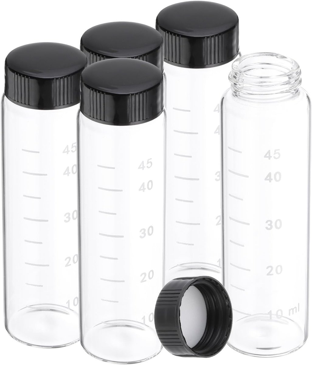 SnelShoppen - 5x 50ml Mini Glazen Flesjes met Doppen - Dichtbij, Leckproof, Borosilicaat Glas - Voor Vloeistoffen, Poeders, Laboratorium - Kleine Vial