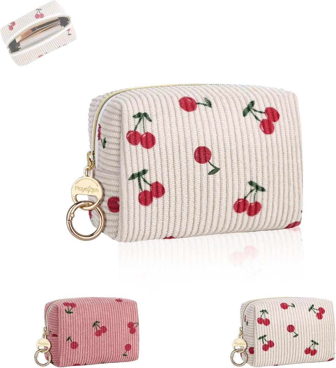 SnelShoppen - Mini Makeup Tas voor Vrouwen - Toilettas van Ribcord Velvet - Elegante Reistas met Rits en Metalen Ring - Perfecte Cadeau-ideeën voor Vr