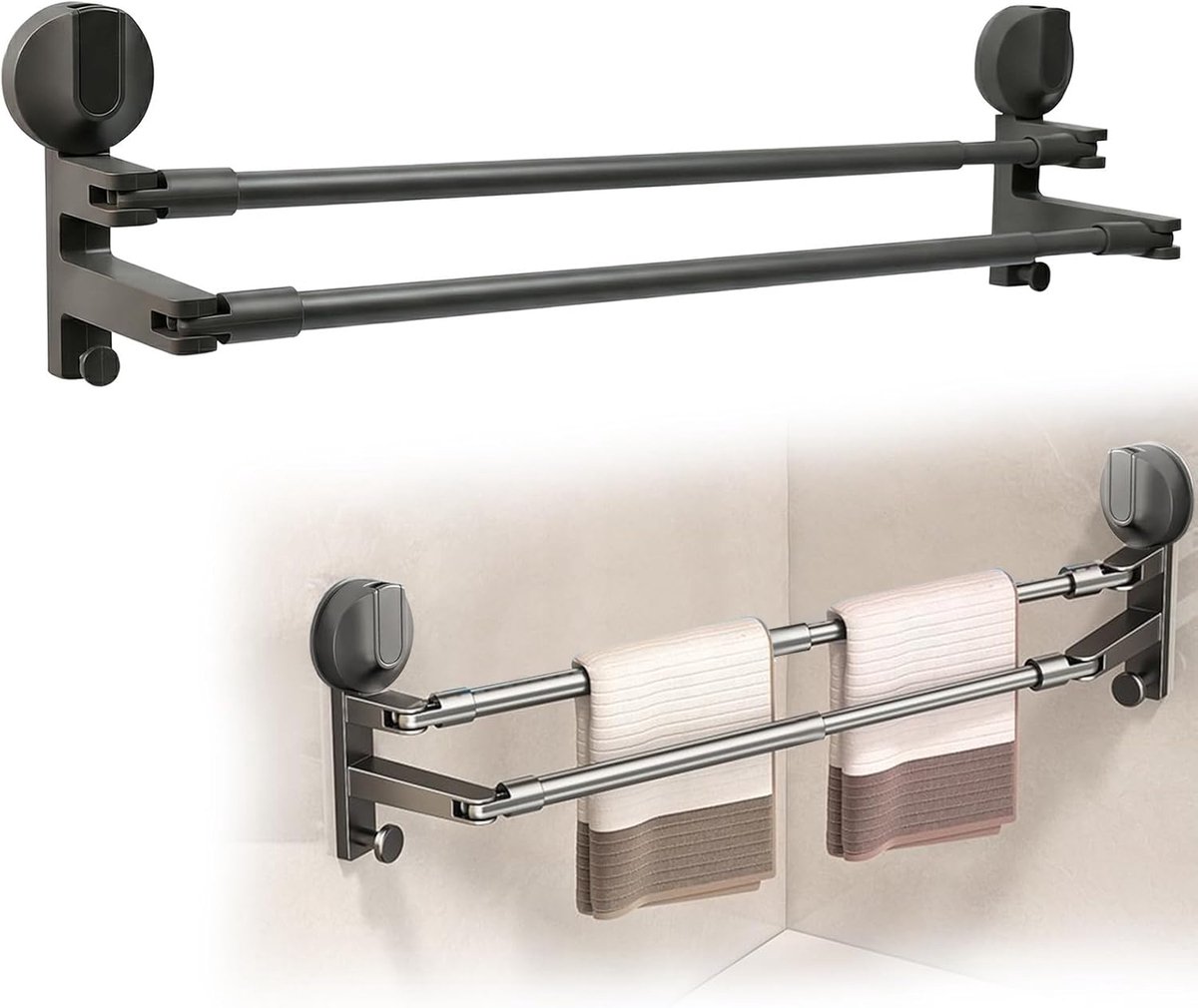 SnelShoppen - Suction Cup Handdoekhouder zonder Boren 49-84cm Verstelbare Towel Bar 180 Graden Rotatie voor Badkamer en Keuken