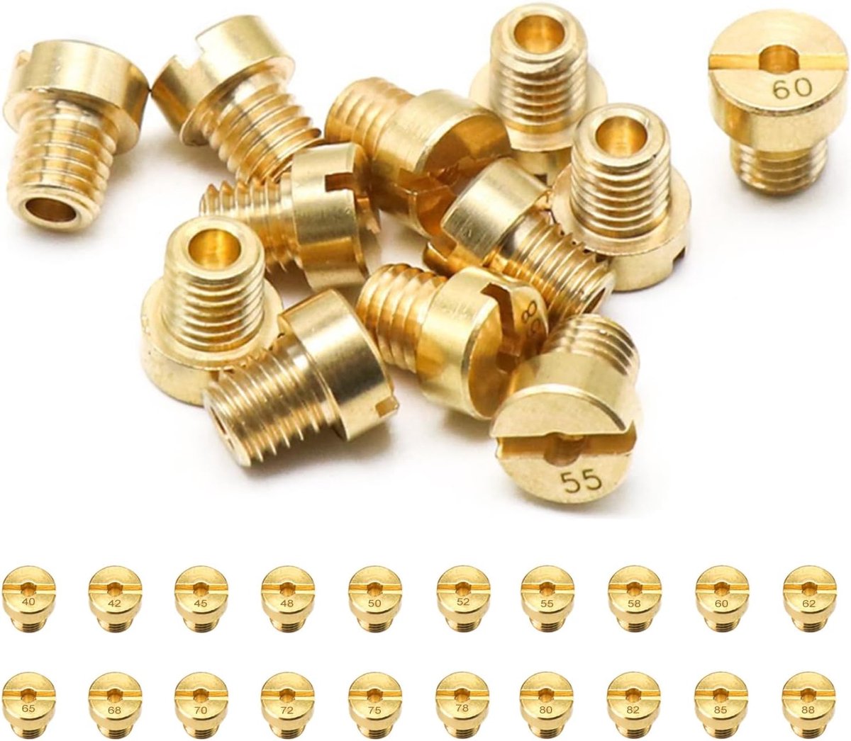 SnelShoppen - Carburetor Nozzles M5 Set - 20 Stuks Hoofdnozzles van 40 tot 88 voor Motoren en Scooters - Duurzaam Hoogwaardig Materiaal