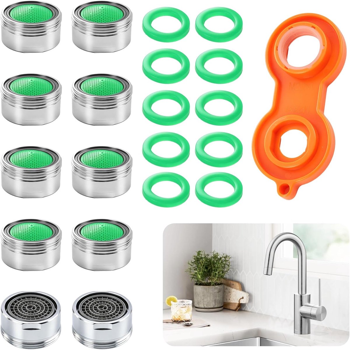 SnelShoppen - 10x M24 Straalregelaar - Hoogwaardige Mengsproeiers voor Kranen - Verchroomd Messing met ABS-Filter - Inclusief Montagesleutel - Keuken,