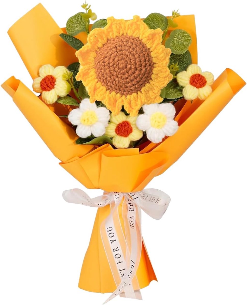 SnelShoppen - Knitted Bouquet, Gehaakte Zonnebloemen, Kunstbloemen, Duurzame Haakbloemen, Bruiloft, Moederdag, Festival Decoratie
