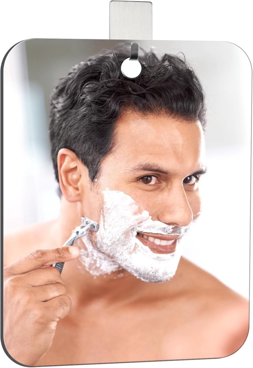 SnelShoppen - Fogless Shower Mirror 25x20 cm - Anti-fog Badkamer Spiegel met 1 Haak - Scheerspiegel voor Douche, Camping, Kinderen, Hangspiegel - Fram