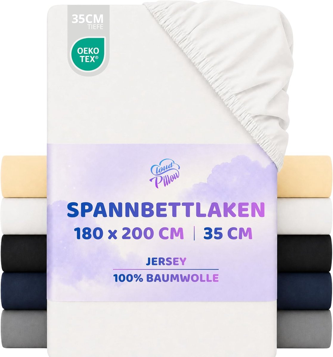 SnelShoppen - Cloud Pillow Fitted Sheet 180x200 cm - Jersey Hoeslaken voor Hoge Matrassen tot 35 cm - 100% Katoen - Ademend en Comfortabel - OEKO-TEX
