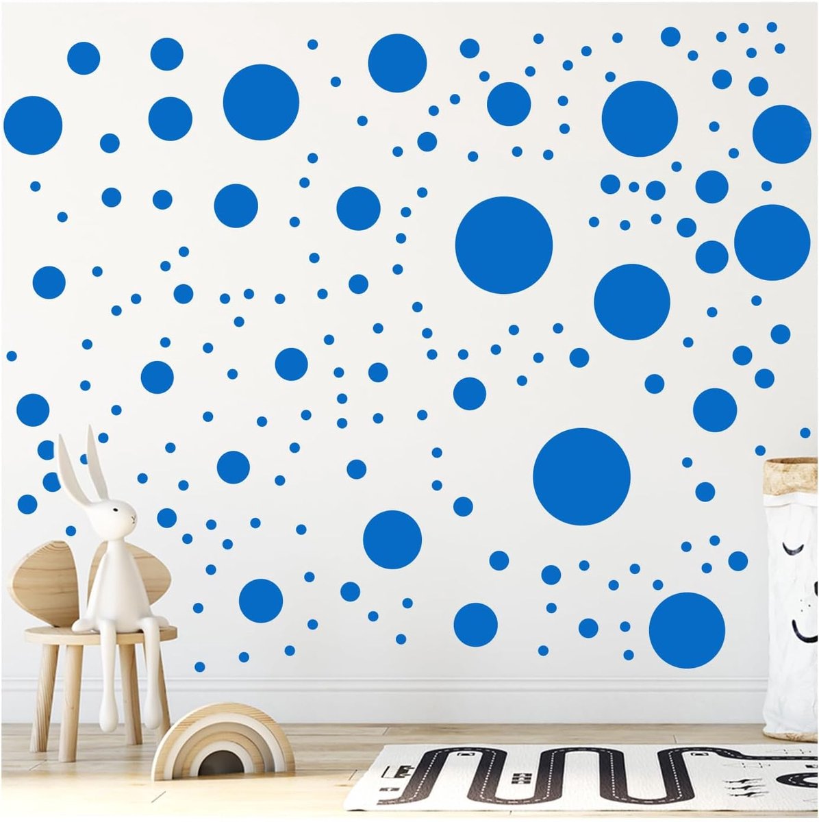 SnelShoppen - 500+ Assorted Polka Dot Circle Wandstickers voor Kinderkamer, Speelkamer, Woonkamer, Klaslokaal, Verwijderbare Vinyl Stickers Dots (Blau