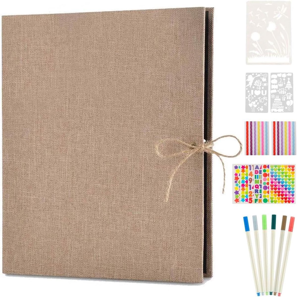 SnelShoppen - Fotoalbum voor DIY met zwarte pagina's, groot formaat 26.5x21 cm, linnen, refillable scrapbook, 30 vellen, beige, perfect als gastenboek