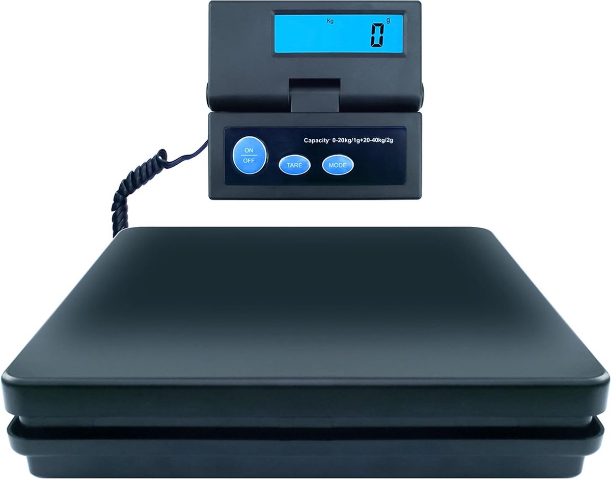 SnelShoppen - Digitale Verzendweegschaal 1g tot 40kg, Robuuste Platformweegschaal, Batterij en Netvoeding, Nauwkeurig en Betrouwbaar
