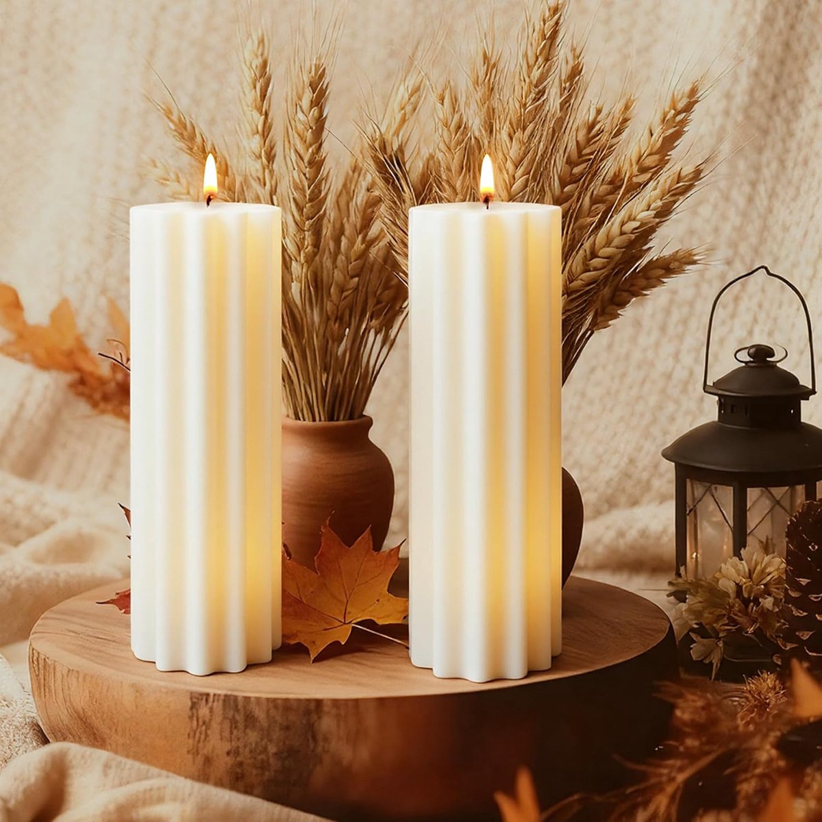 SnelShoppen - 2 Grote Rustieke Geurkaarsen, Pillar Candles, 120 Uur Brandduur, Drupvrije en Rookvrije Aromatherapie Kaarsen voor Tafel en Noodgebruik,