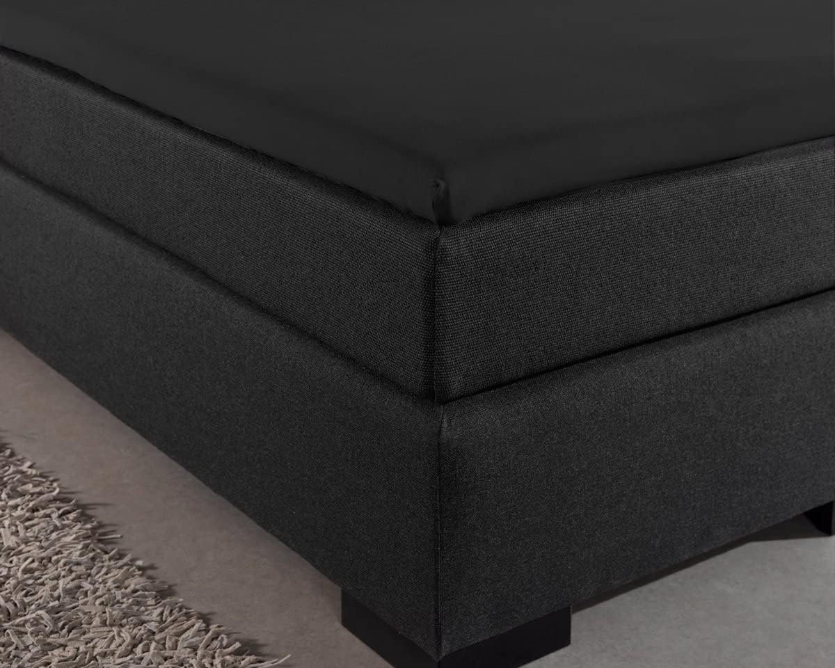 SnelShoppen - Fitted Sheet Topper 100% Katoen, Vochtregulerend en Warmteregulerend, Geschikt voor Standaard Toppers 10 tot 12 cm, Zwart, 180 x 220 cm