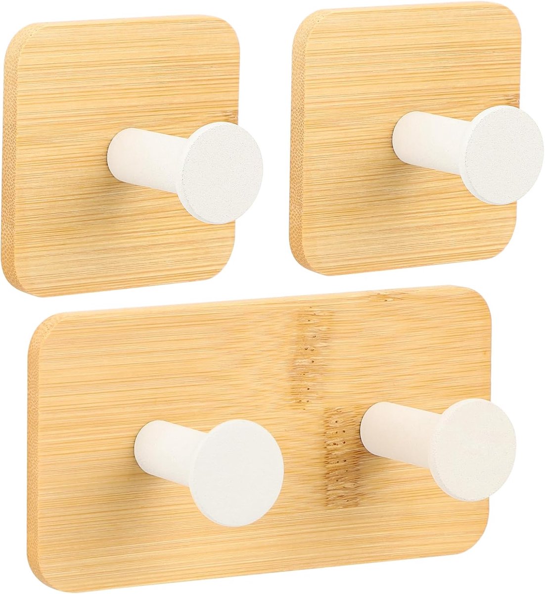 SnelShoppen - 3 Stuks Zelfklevende Bamboe Haken, Sterke Adhesieve Haken voor Badkamer, Kantoor, Slaapkamer, Duurzaam en Milieuvriendelijk (Wit)