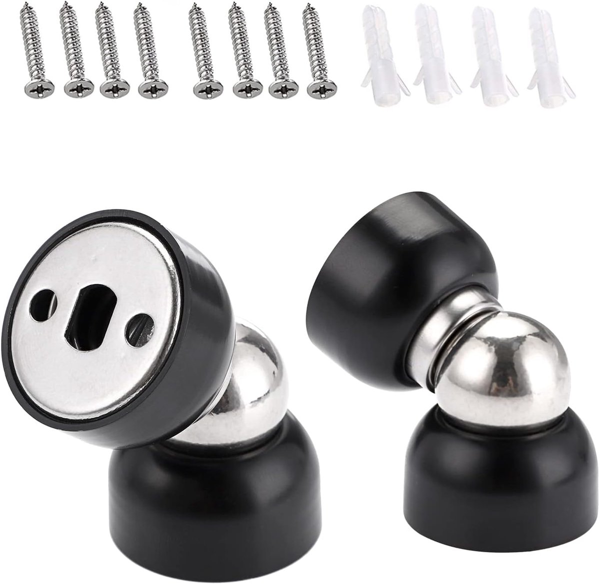 SnelShoppen - Set van 2 RVS Deurhouders Mini Magnetische Deurstoppers Wandmontage Roestvrij Staal Zwart - Sterk en Duurzaam voor Thuis en Kantoor