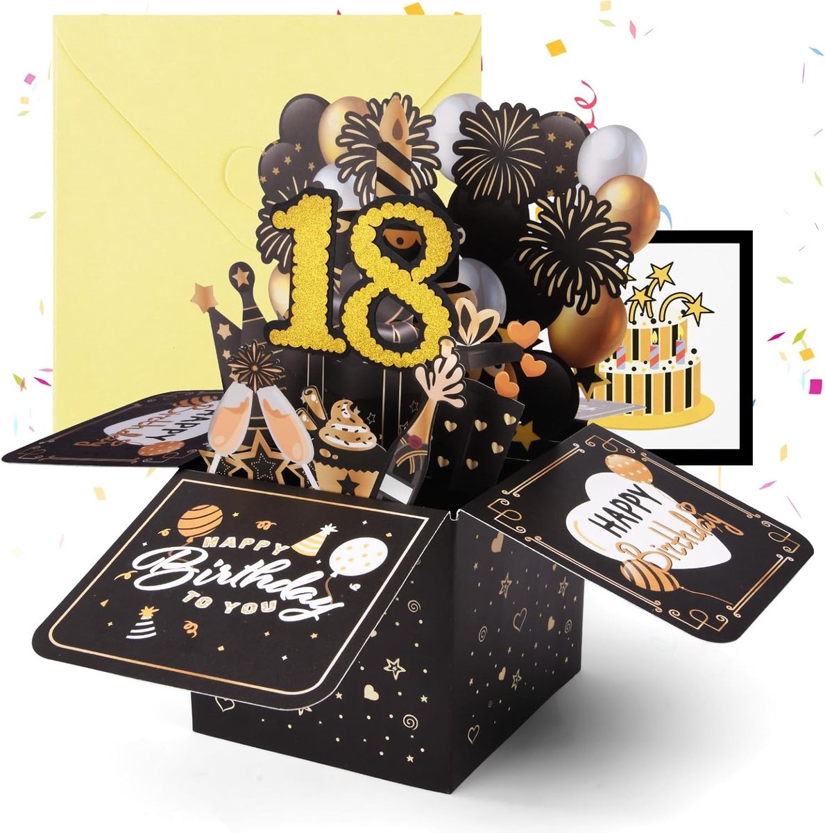 SnelShoppen - 3D Verjaardagskaart voor 18e Verjaardag - Pop-up Kaart met Envelop - Gelukkige Verjaardag Kaarten voor Vrouwen, Kinderen, Vriendinnen, M