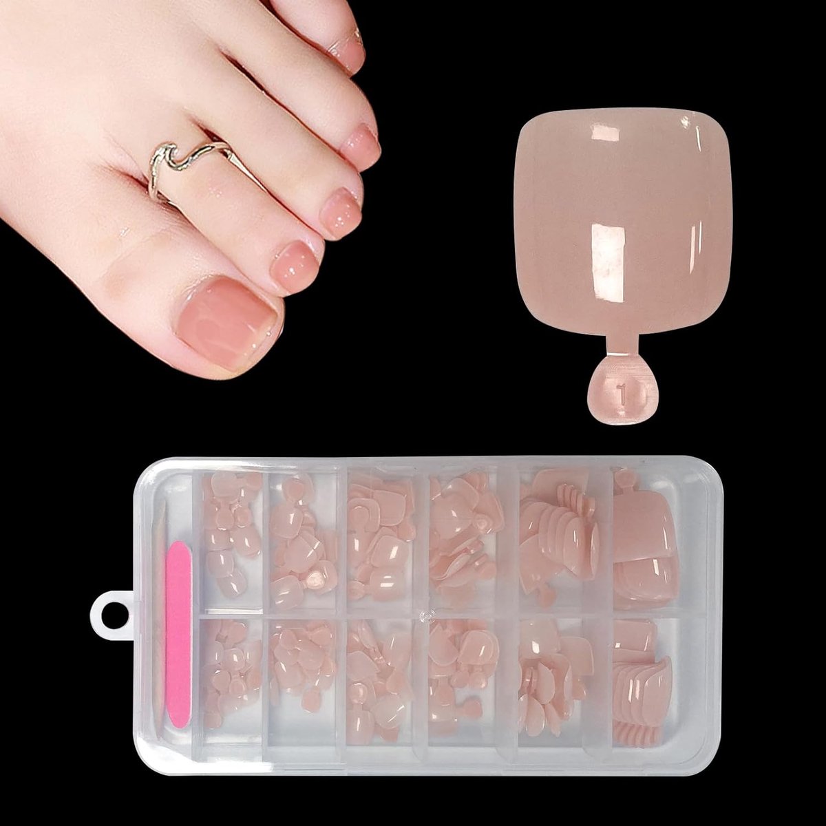 SnelShoppen - False Nails voor Korte Vierkante Teennagels, 120 Stuks in 12 Maten, Volledige Bedekking Nagelreconstructie, Geschikt voor Salon of Thuis