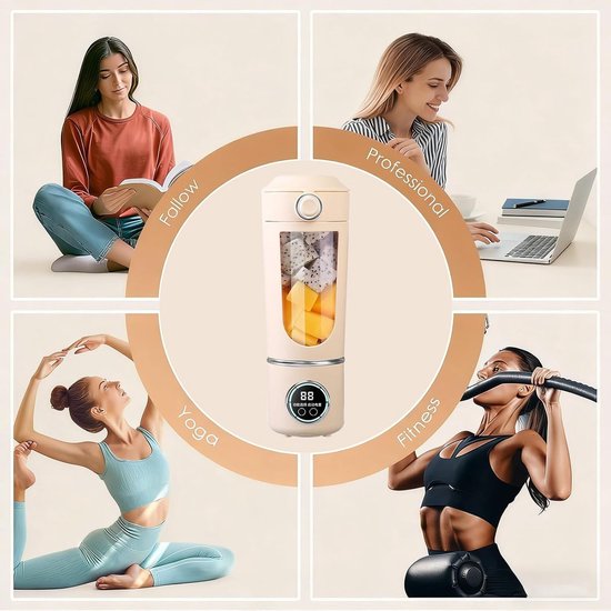 KZQ 700 ml draagbare fruitmixer - USB oplaadbaar met hoge snelheid - Perfect voor smoothies en eiwitshakes - Ideaal voor thuis en onderweg - Roze van kzq — afbeelding 2