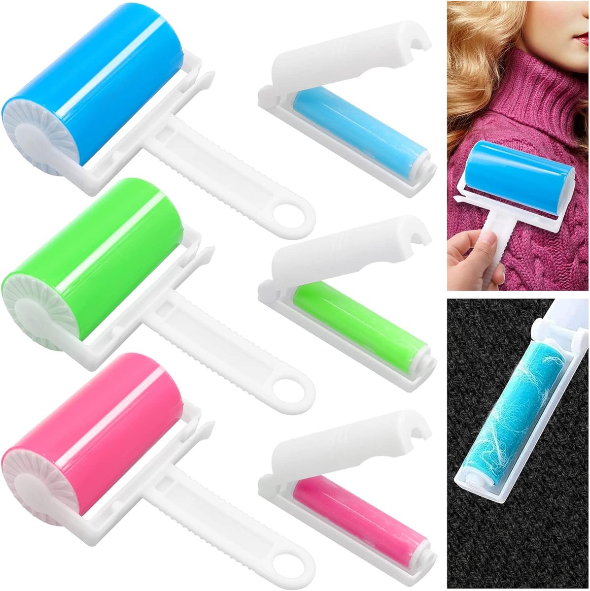 SnelShoppen - 6 Washable Reusable Lint Rollers - Perfect voor het Verwijderen van Kattenharen en Hondenharen van Kleding - Herbruikbare Lintroller voo