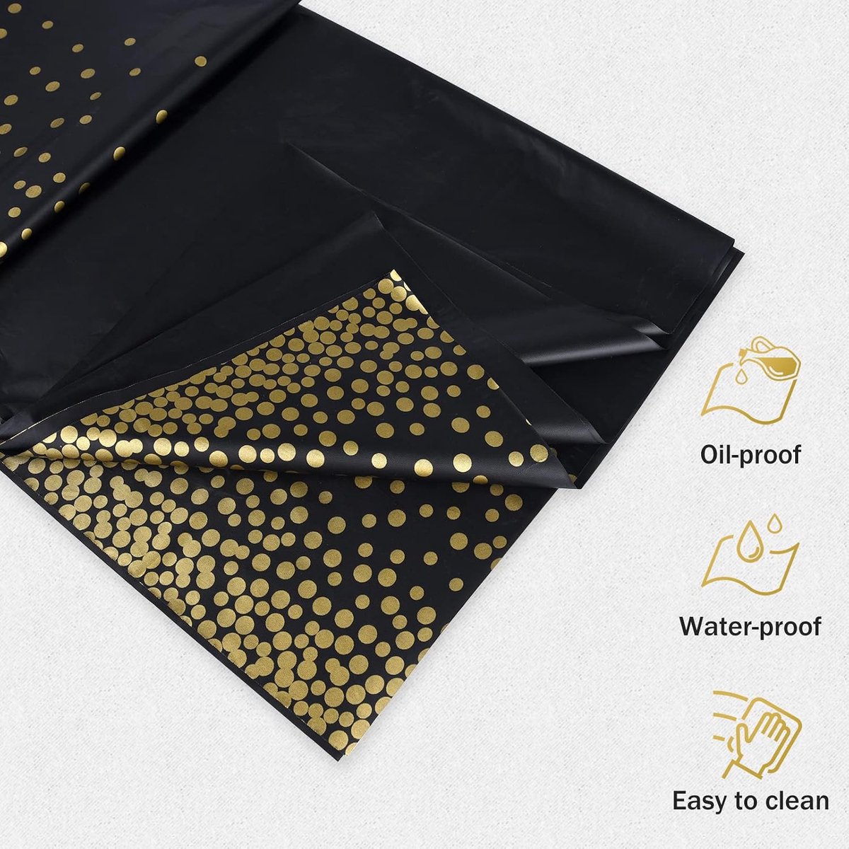 SnelShoppen - Tafelkleed Zwart Goud Dots 137 x 274 cm Plastic Rechthoekig Tafelkleed voor Feest, Verjaardag, Decoratie, PE Materiaal
