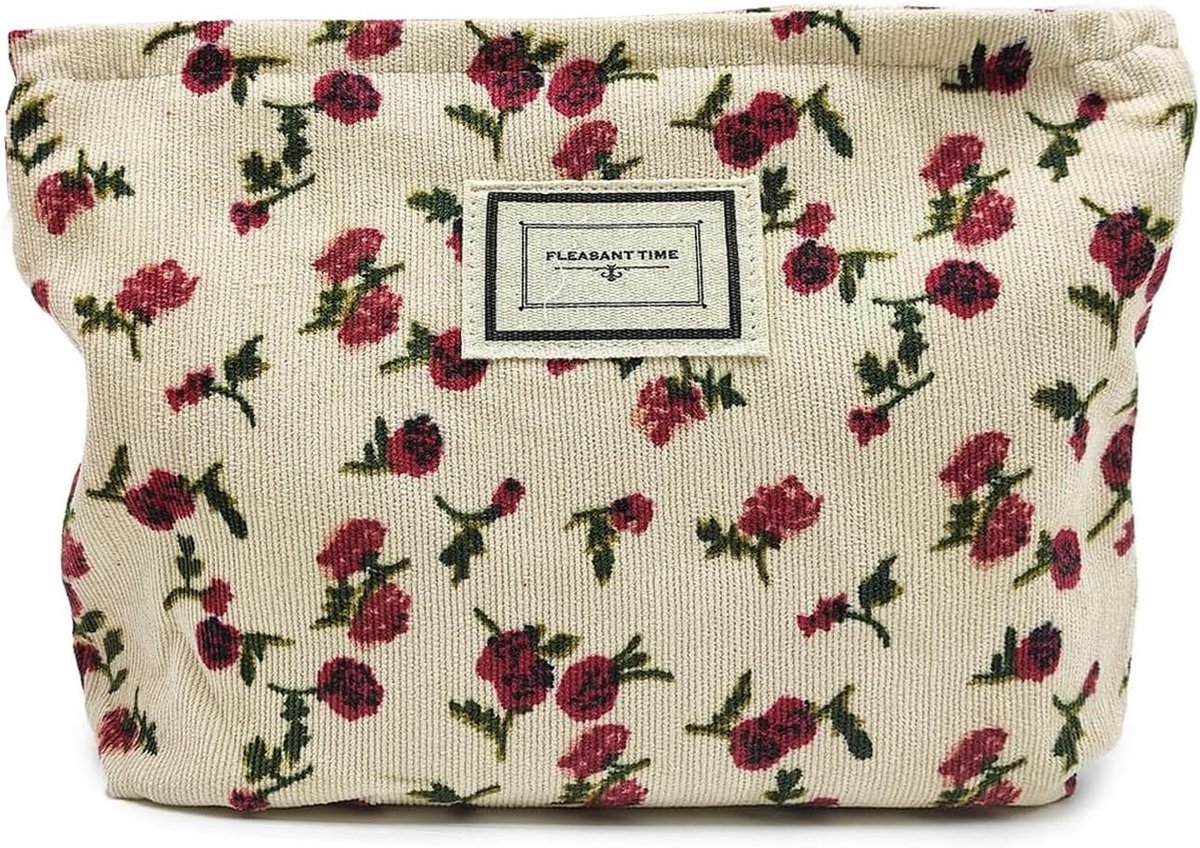 SnelShoppen - Travel Toiletry Bag Makeup Bag voor Vrouwen - Zipper Makeup Organizer - Hoogwaardige Corduroy - 26x18cm - Off-White - Perfect voor Vakan