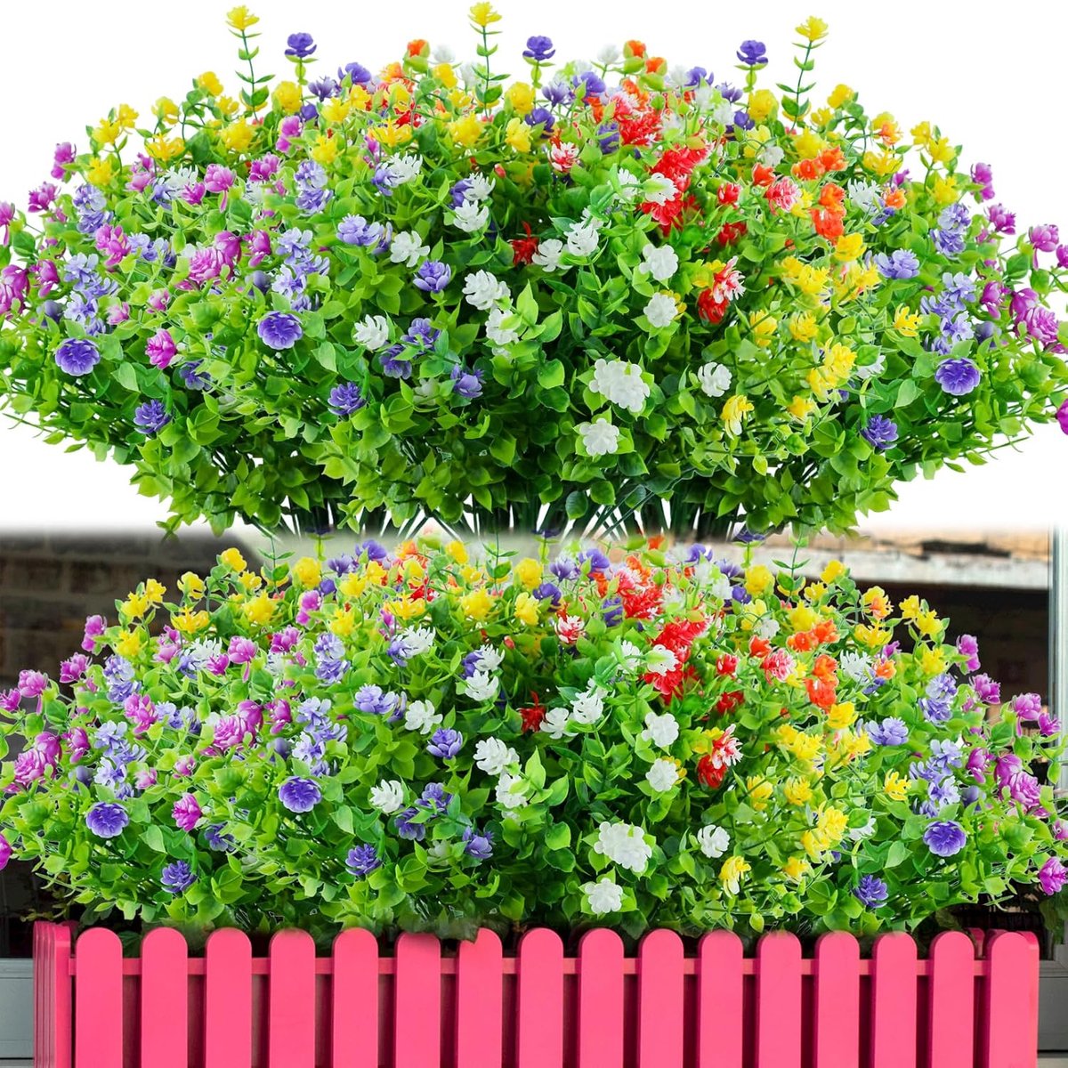 SnelShoppen - 12 Bundels Kunstbloemen Weerbestendig UV-bestendige Buitenplanten voor Balkon en Tuin, Plastic Bloemen voor Balkonbak en Tuindecoratie