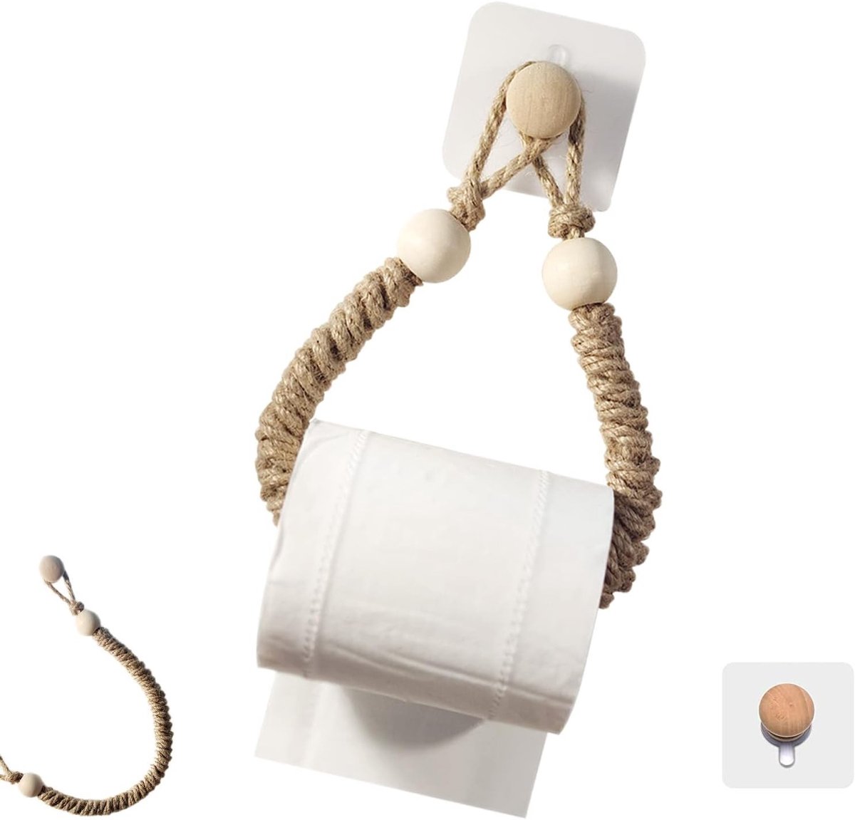 Vintage Toiletpapierhouder zonder boren, handdoekhouder van touw, decoratieve papierhouder voor badkamer en toiletruimte