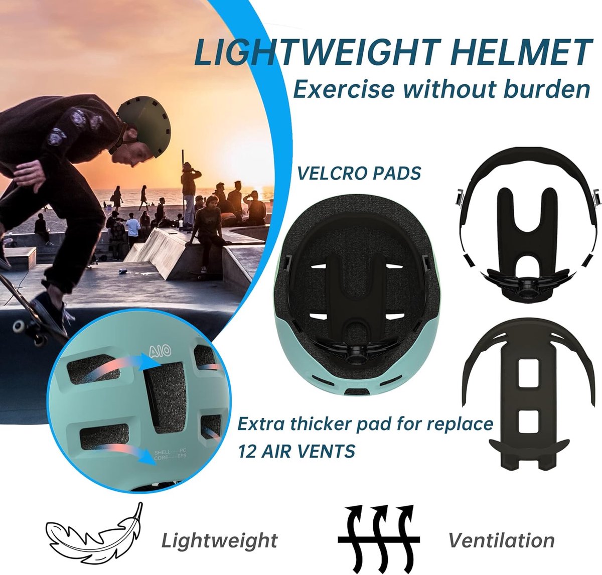 SnelShoppen - Skater Helm, Fietshelm voor Kinderen en Volwassenen, Ultralichte Veiligheidshelm voor Skateboarden, Fietsen, E-Scooter, BMX, Macaron Kle