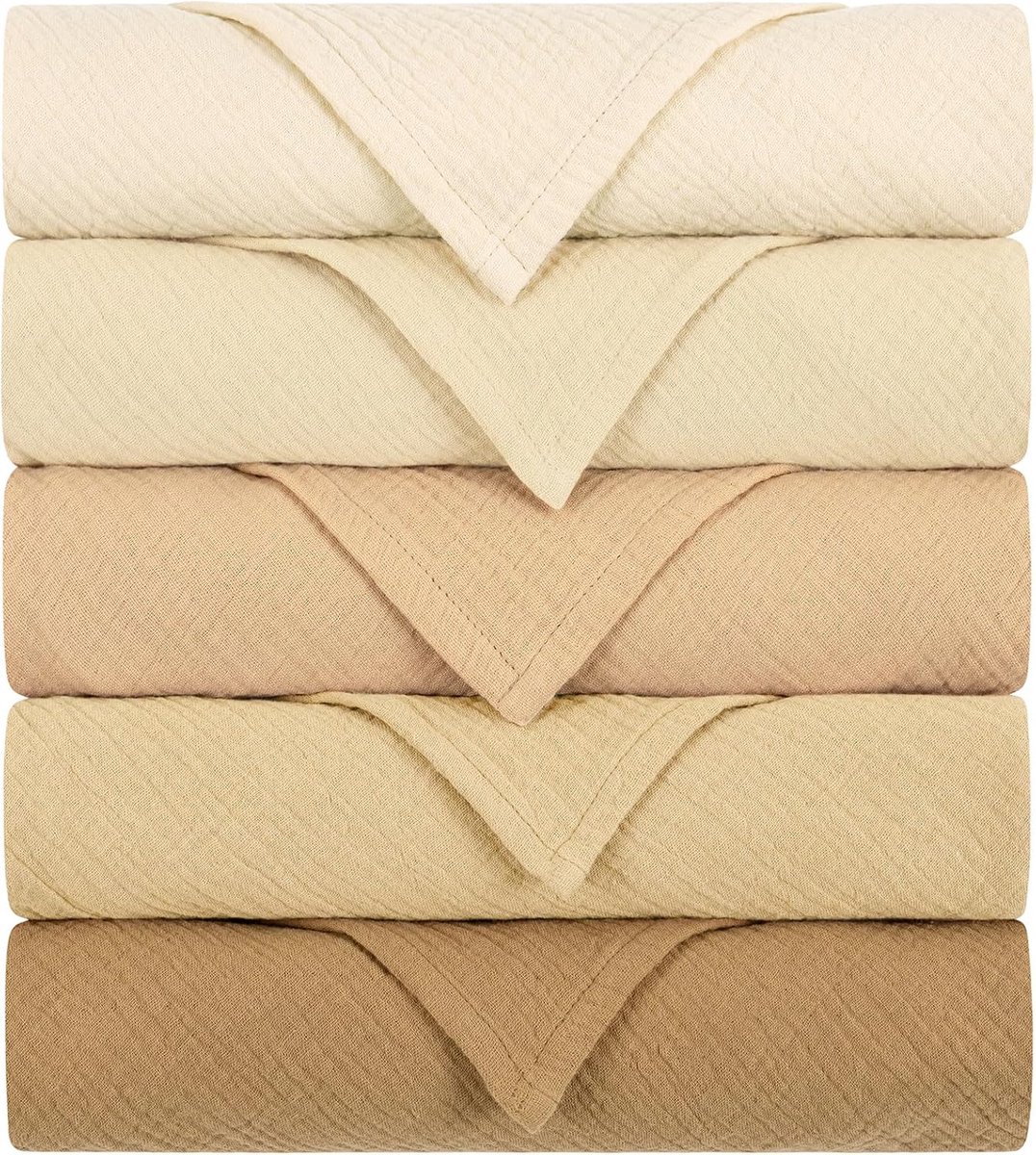 SnelShoppen - Baby Muslin Doeken Set van 5, 60x60 cm, Katoenen Burp Doeken voor Pasgeborenen, Ademend en Absorberend, Beige en Bruin, Perfect voor Oud