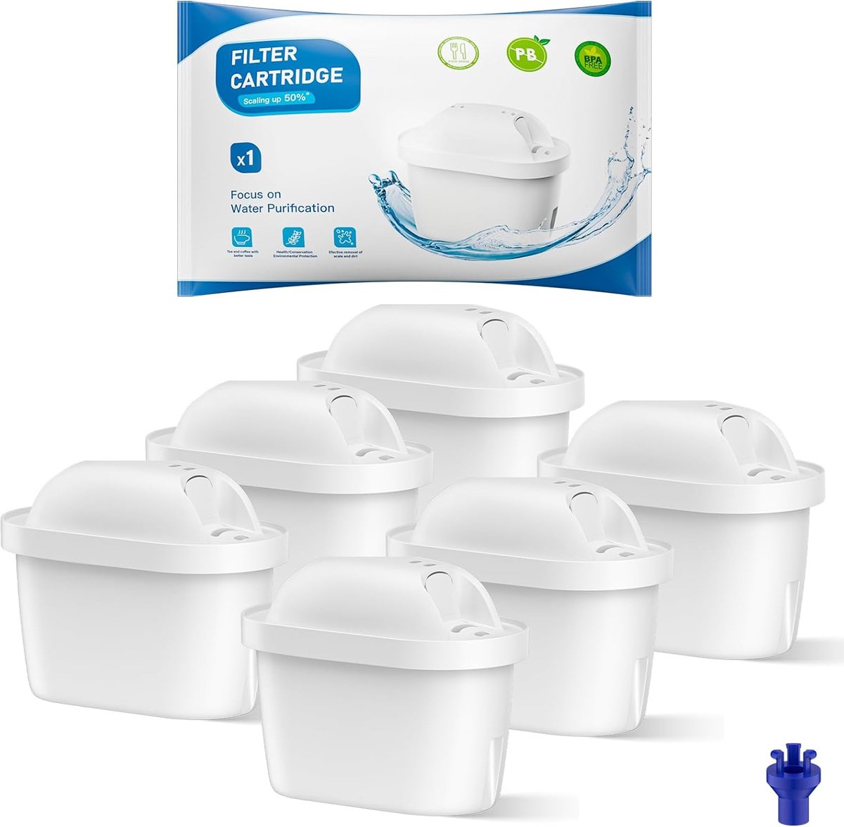 SnelShoppen - Waterfilterpatronen voor Brita Marella en Maxtra Plus Pro - 6 stuks, vervangingsfilters voor schoon drinkwater, ideaal voor keuken en hu