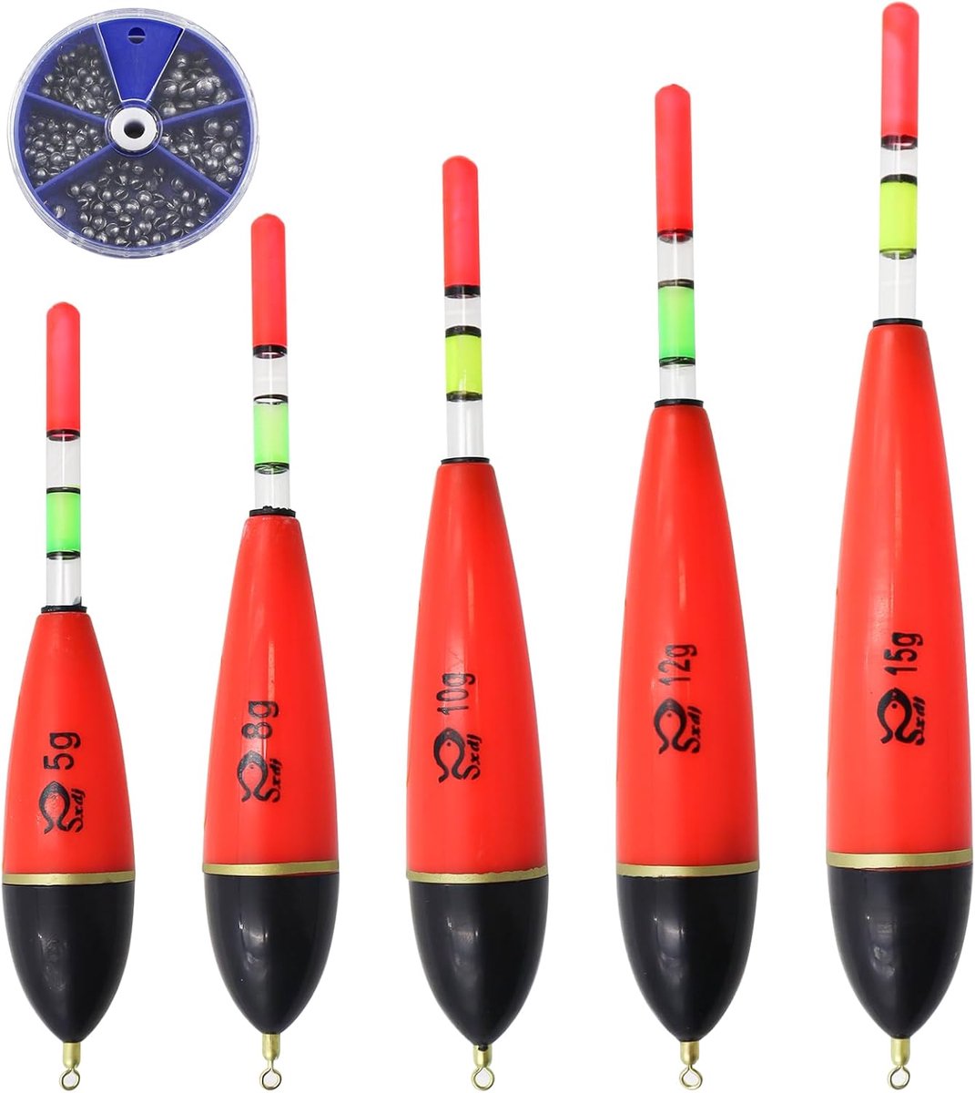 SnelShoppen - 5-delige Vissen Float Set met 100 Vissen Accessoires - Hoogwaardige Plastic Vlotters van 5g, 8g, 10g, 12g, 15g voor Visserij, Vissen, He