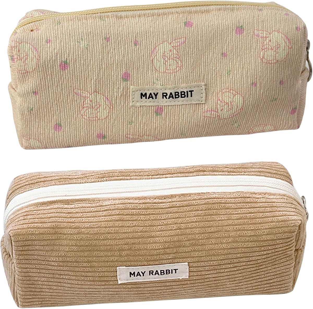 SnelShoppen - Pack van 2 Katoenen Pennenmap, Wasbare Pennenhouder, Draagbare Etui met Praktische Rits, Aesthetic Pennenetui voor Tieners, Mannen en Vr