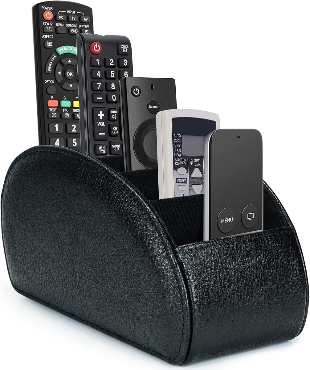 SnelShoppen - Remote Control Houder met 5 Compartimenten, PU Leer Organisatie Opslagdoos voor TV Afstandsbediening, Verwarmingscontrollers, Media Spel