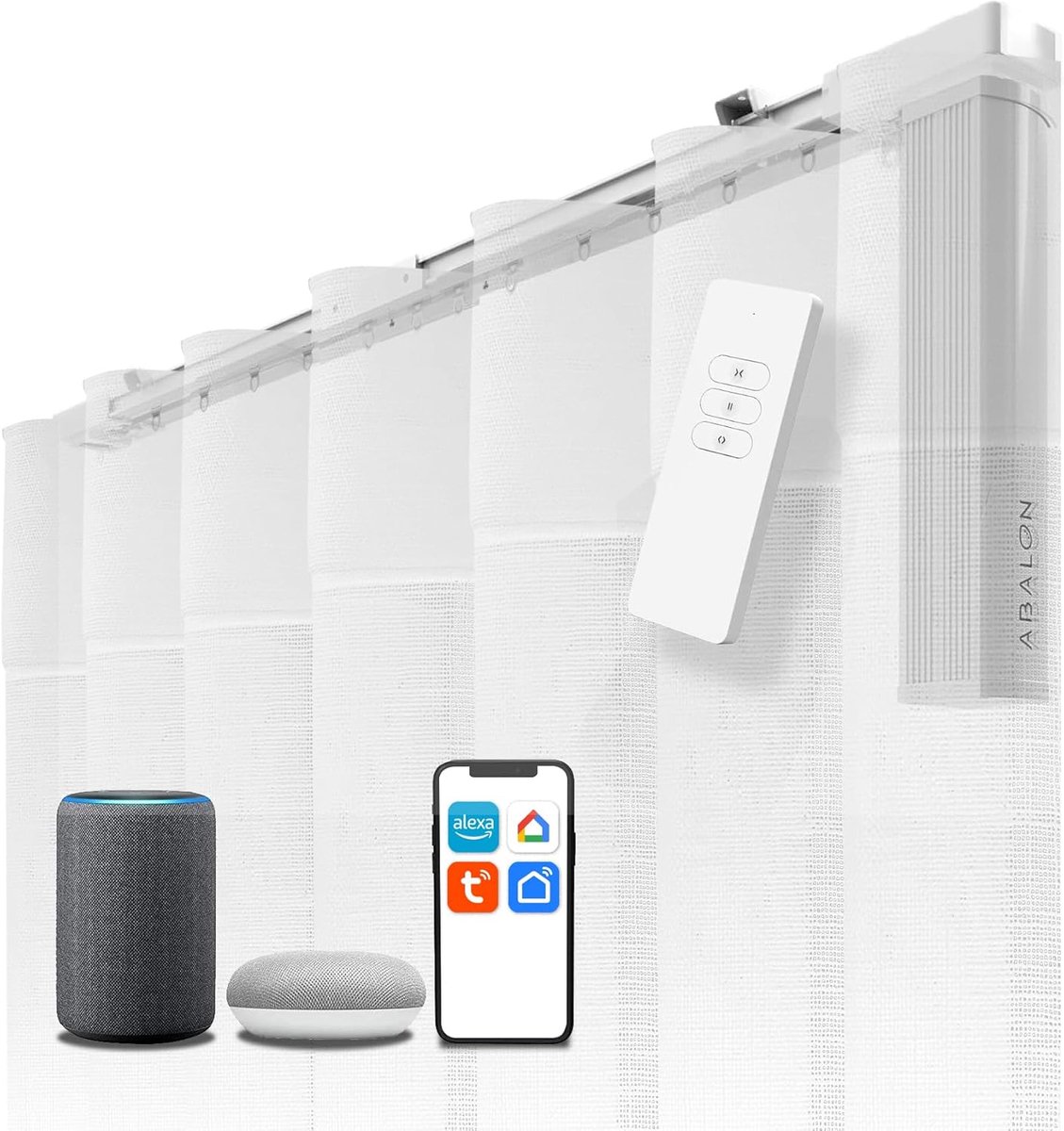 SnelShoppen - Motorische Gordijnrails met Wifi, Geschikt voor Alexa en Google Home, Afstandbediening, Tot 5m Breed, Witte Perfect Wave Design