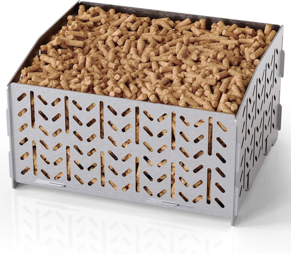 SnelShoppen - Pellet Tank RVS 430 voor Pelletbrander, 30x25x17 cm, 2.8 kg, Draagbare Granulaatmand voor Houtkachel en Open Haard