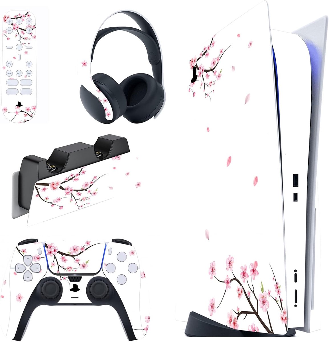 SnelShoppen - PlayVital Skin Protective Case Foil Cover voor PS5 Controller, Disc Edition Console, Vinyl Sticker Decal voor PS5 Charging Station, Head