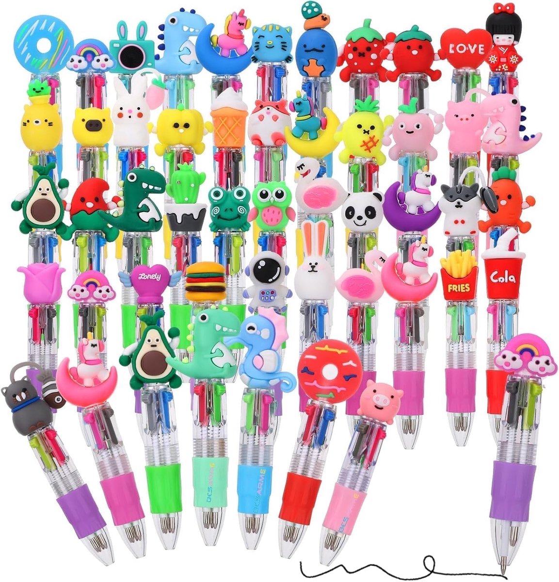 SnelShoppen - 48 Stuks 4-in-1 Ballpoint Pens - Retractable Balpennen met Cartoon Motieven - Perfect voor Afstuderen, Schoolbeloningen en Kerstcadeaus