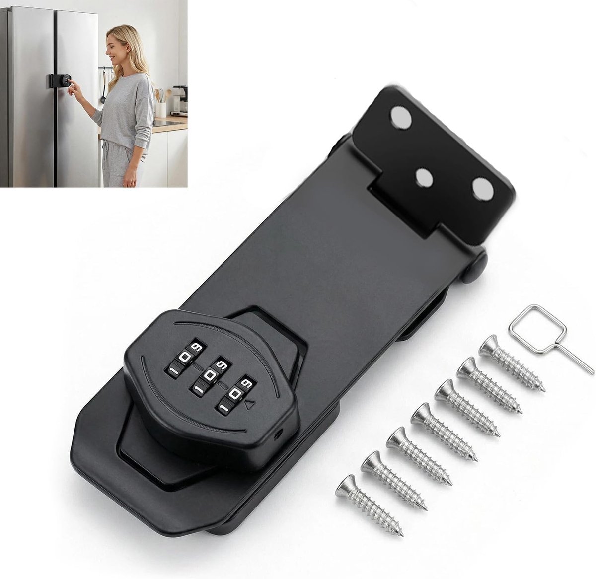 SnelShoppen - Deur Slot met 10 cm Code, 3-Cijferige Combinatie Slot van Zwart Metaal voor Kast, Kabinet, Tuin, Garage, Postvak en Meer