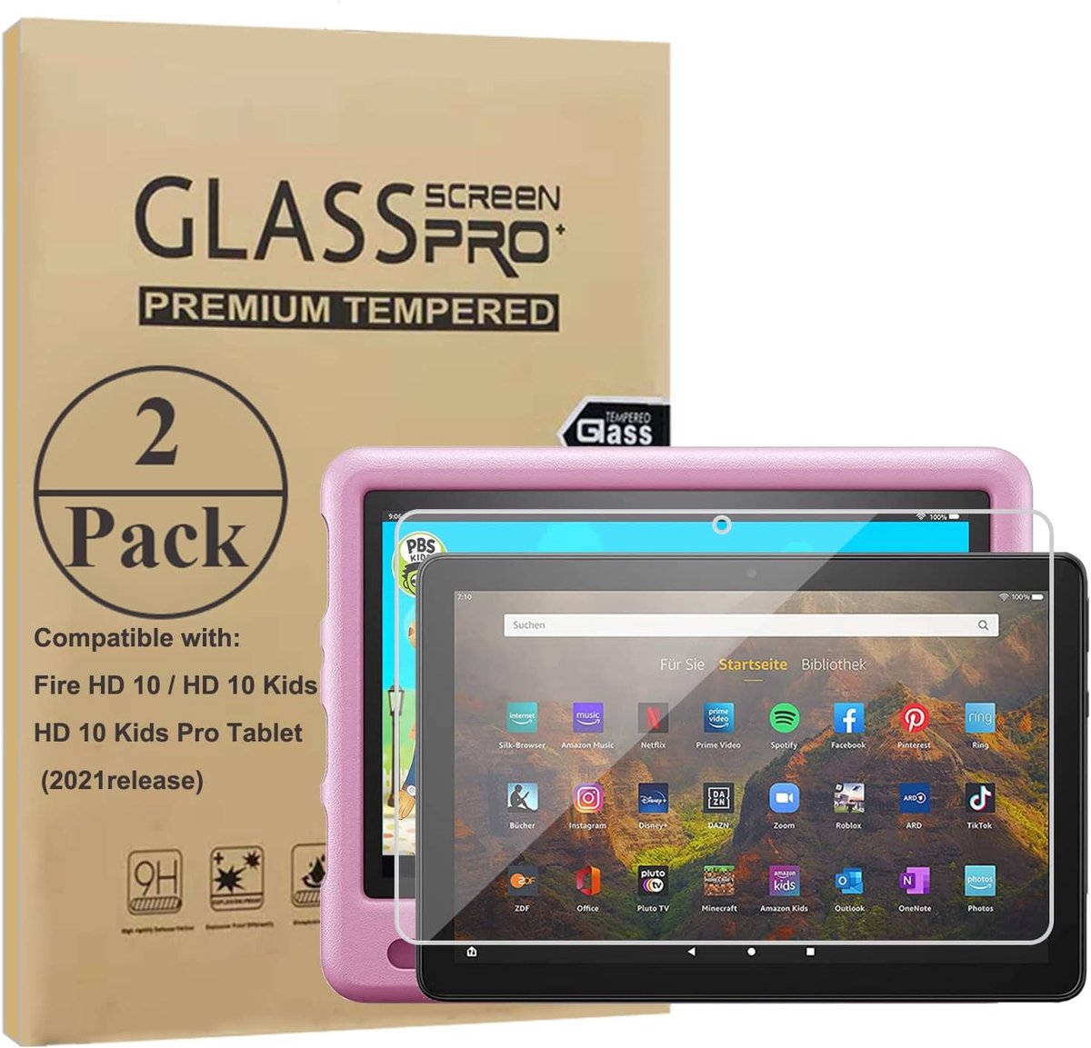 SnelShoppen - Tempered Glass Screen Protector voor 10 Inch Tablet 2021, 2-Pack Anti-Scratch en Anti-Fingerprint, Ideaal voor Kinderen, Hoogwaardige Be