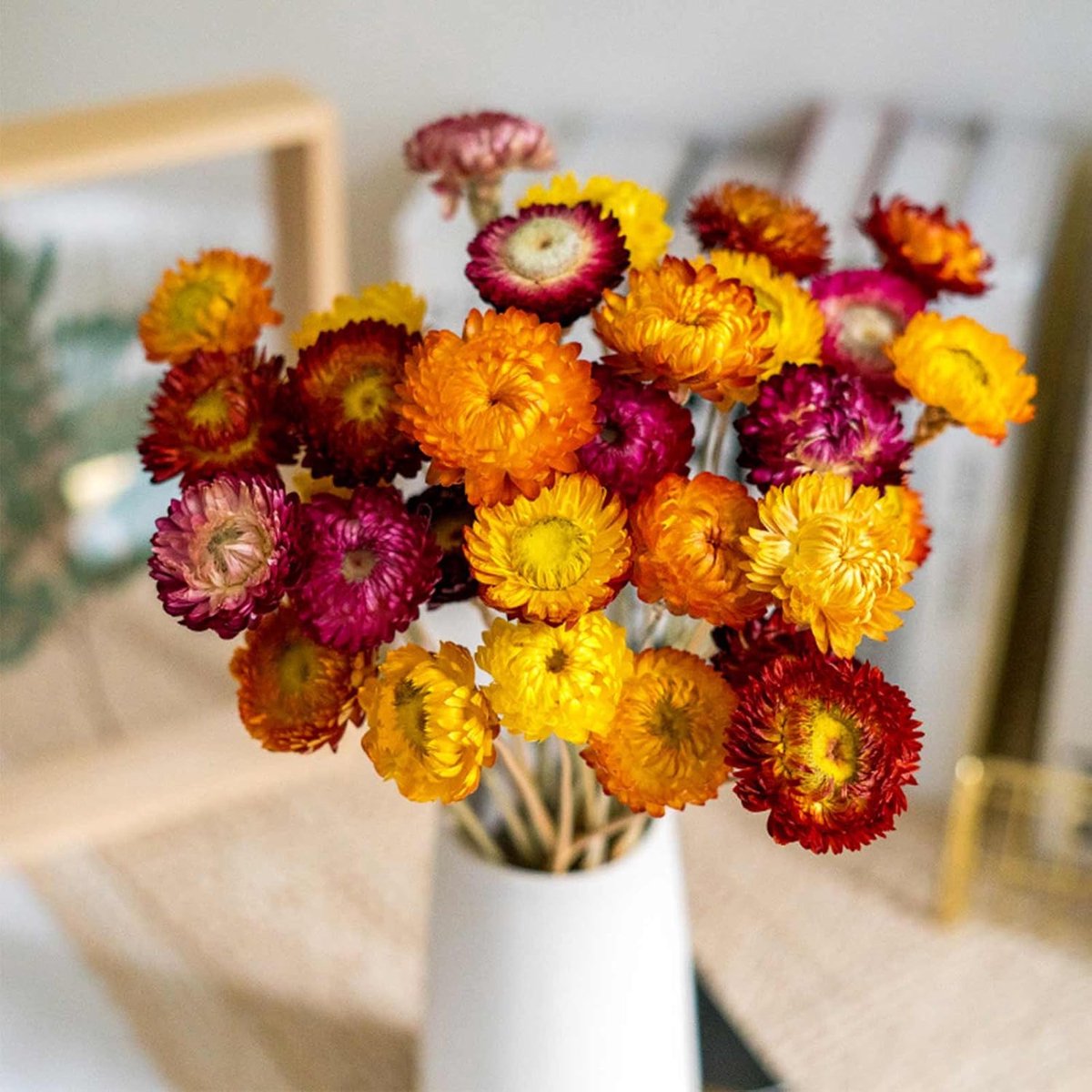SnelShoppen - 20 Stuks Gedroogde Margrieten Boeket Planten Decoratie voor Bruiloft Tafel Vazen Woonkamer Kantoor - Natuurlijke Chrysanten en Stro - 39