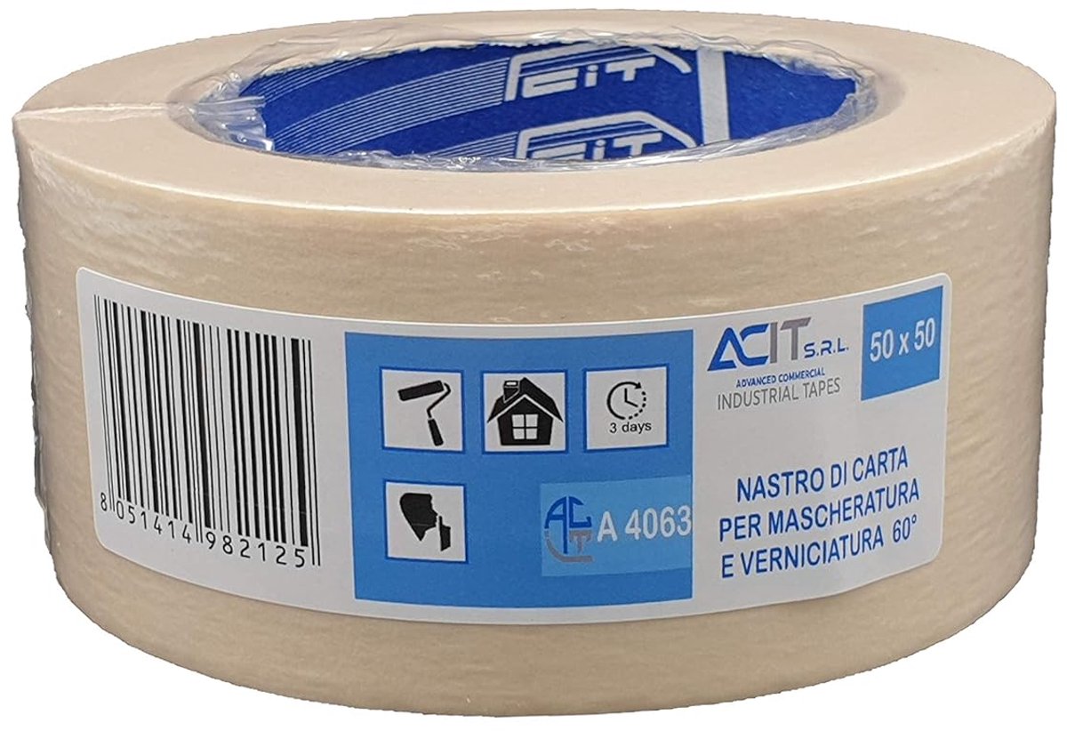 SnelShoppen - ACIT Masking Tape 50m x 50mm - Verf Tape, Plakband voor DIY, Renovatie, Bescherming, Herstel, Handmatig Afknipbaar, Geschikt voor Alle O