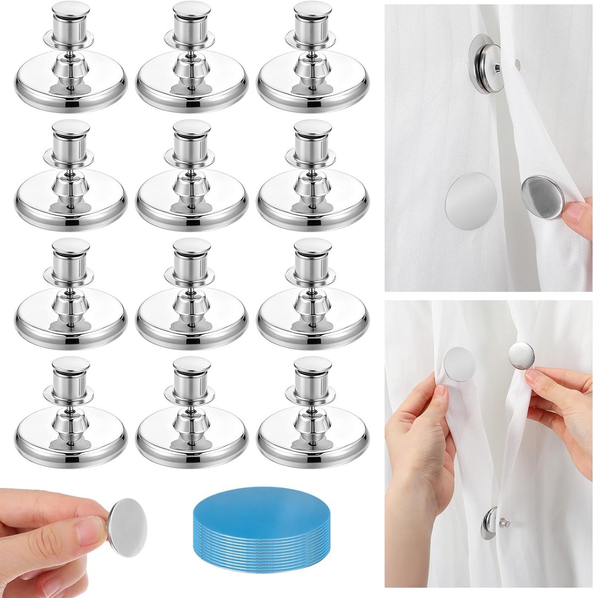 SnelShoppen - 12 Pairs Sterke Magneten voor Gordijnen, Magnetische Douchegordijn Magneten, Winddichte Stopper Clips voor Woonkamer, Slaapkamer, Kantoo