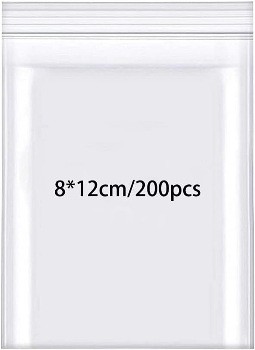 SnelShoppen - Resealable Clear Grip Seal Bags 200 Stuks - Dikke Plastic Ziplock Zakjes 8x12cm - Perfect voor Opslag, Organisatie en Verpakking