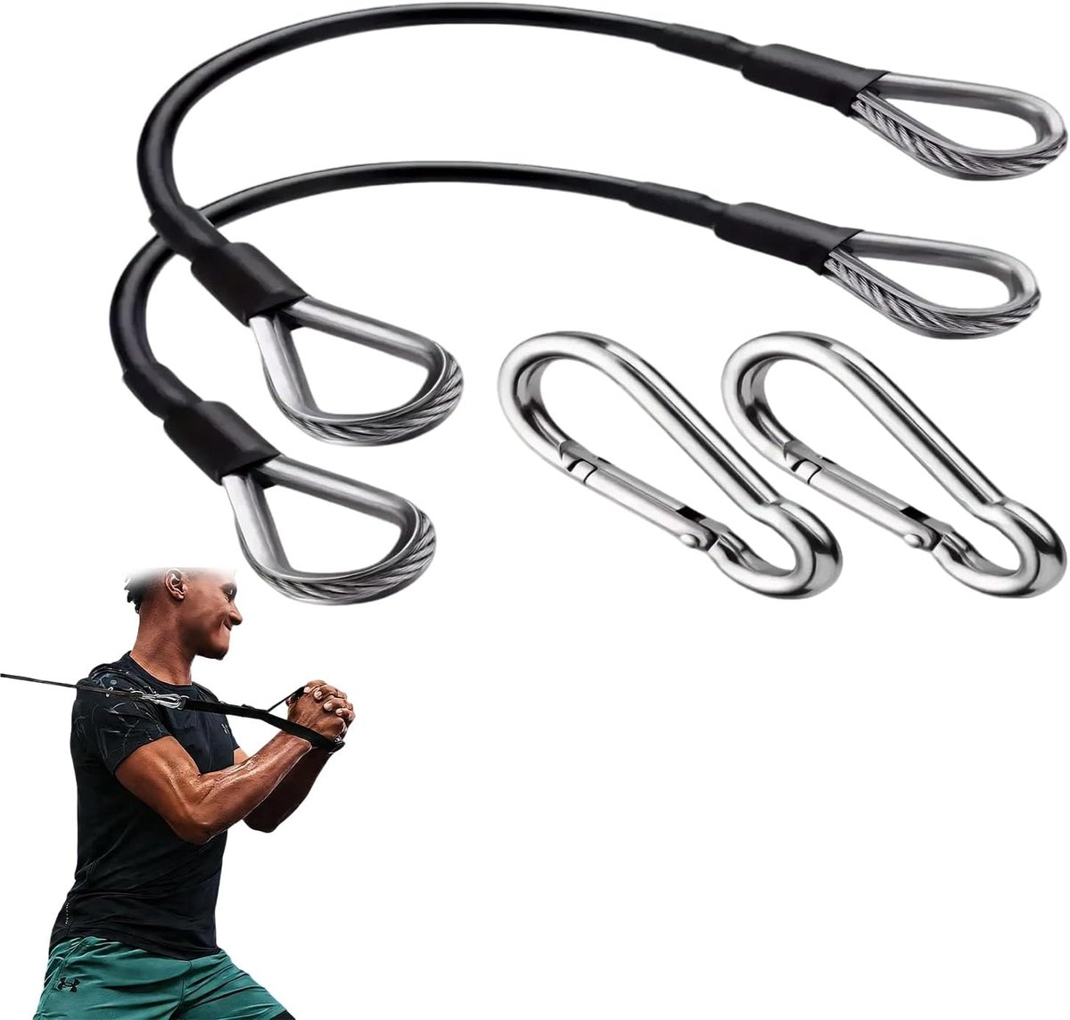 SnelShoppen - Fitness Extension Cables Set 2 Stuks - Verstelbare Fitness Apparatuur Kabels 25,5 cm met 6 cm Carabiners - Thuis Gym Accessoires voor We