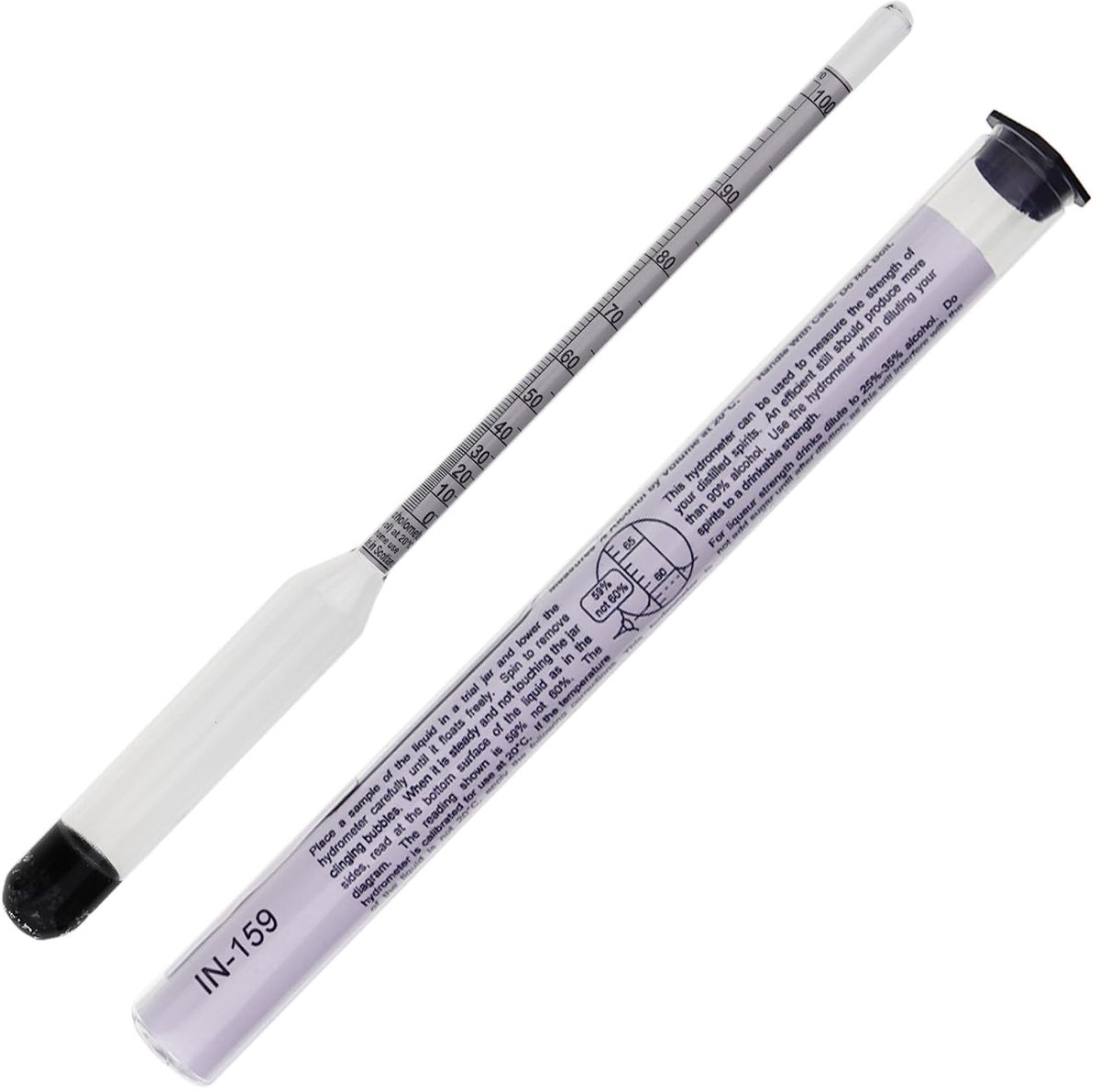 SnelShoppen - Alcoholmeter Spiritmeter 0-100% Vol voor Sterke Dranken - Hoogwaardig Glas - 23 cm - Betrouwbare Alcoholmeting voor Feest en Thuisgebrui