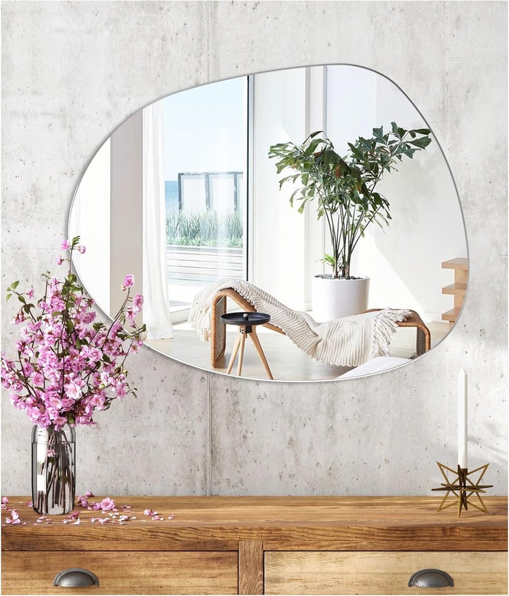 Thijox - Asymmetrische Wandspiegel, Decoratieve Spiegeltegels, Zelfklevend HD-Glas, Badkamerspiegel, Tafelspiegel, Uniek Wolkvormig Ontwerp, Modern, 5