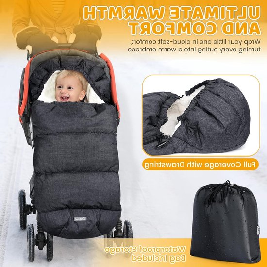 Waterdichte Voetenzak voor Kinderwagen en Buggy - Warm Sherpa Fleece Voering — afbeelding 3