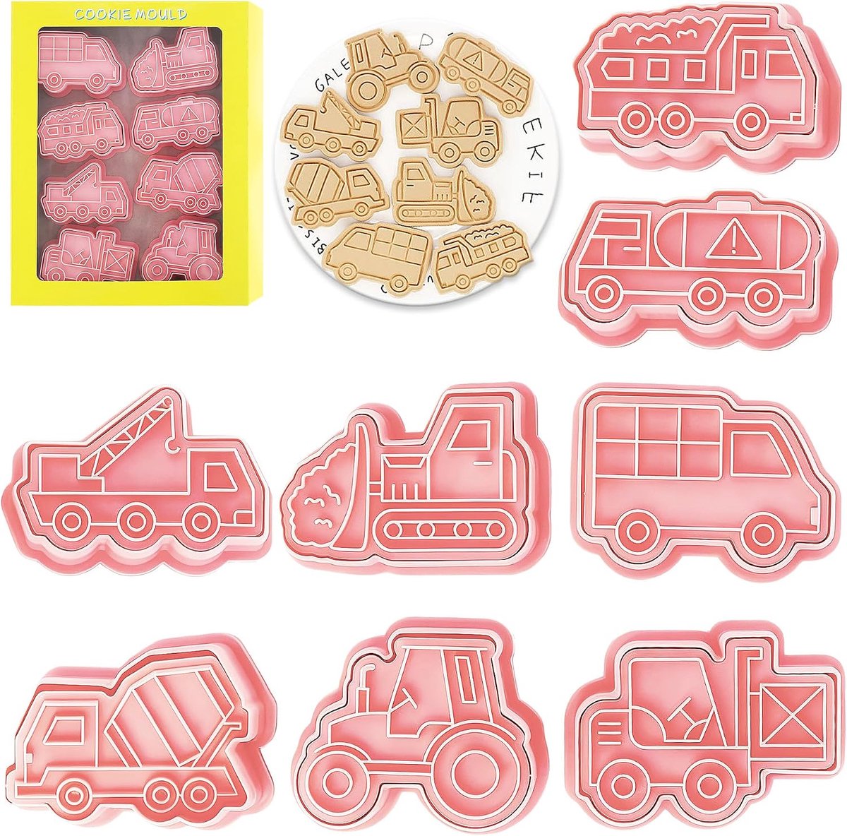 SnelShoppen - 8-Piece Transport Voertuig Cookie Cutters Set - Plastic Bakvormen voor Kinderen - Veilig en Herbruikbaar - Ideaal voor Taart, Gebak, Fee